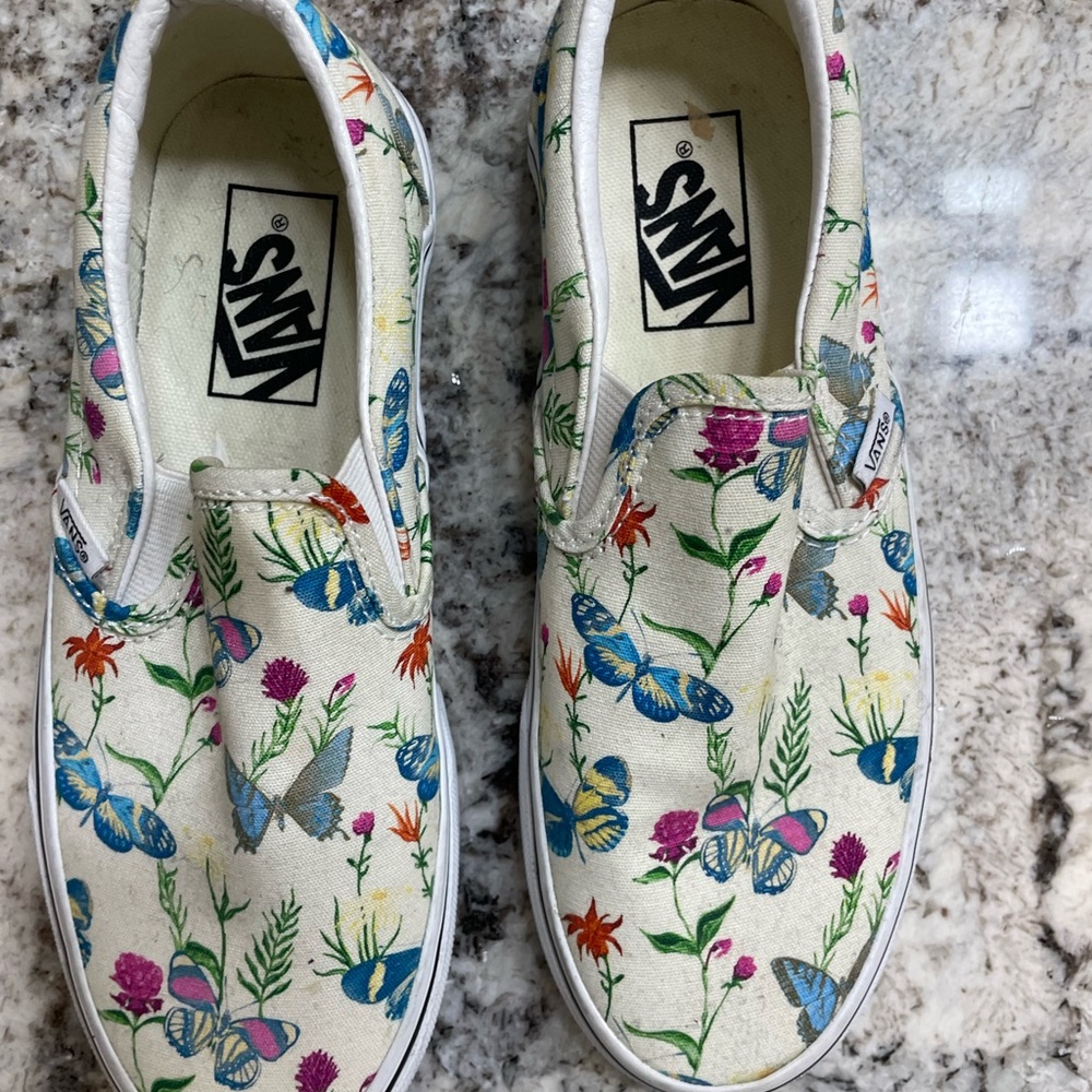 Vans White Canvas Slip-On Sneakers
